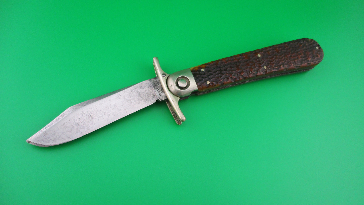 Press Button Knife Co VICTOR picked bone antique switchblade knife