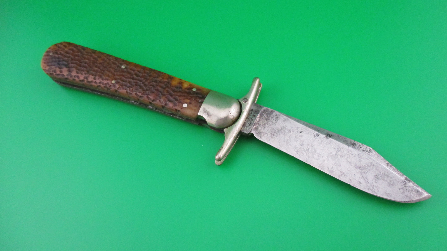 Press Button Knife Co VICTOR picked bone antique switchblade knife