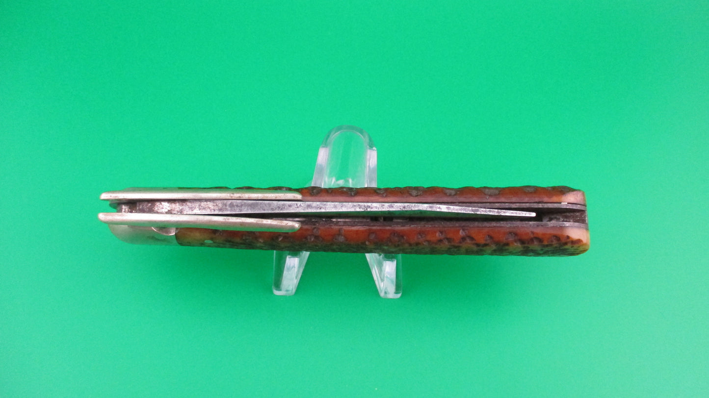 Press Button Knife Co VICTOR picked bone antique switchblade knife