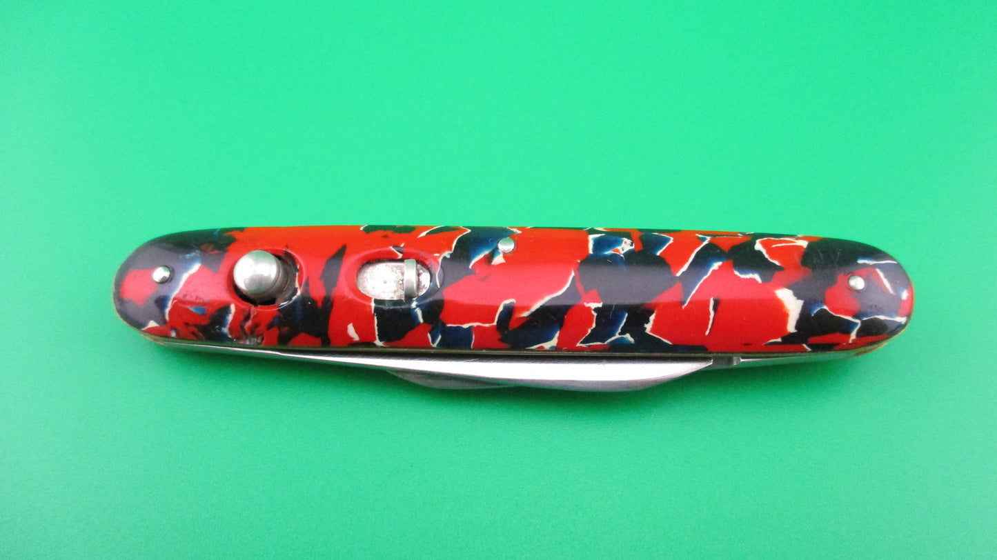 z PRESTO medium double Rare Black Red White & Blue vintage switchblade knife