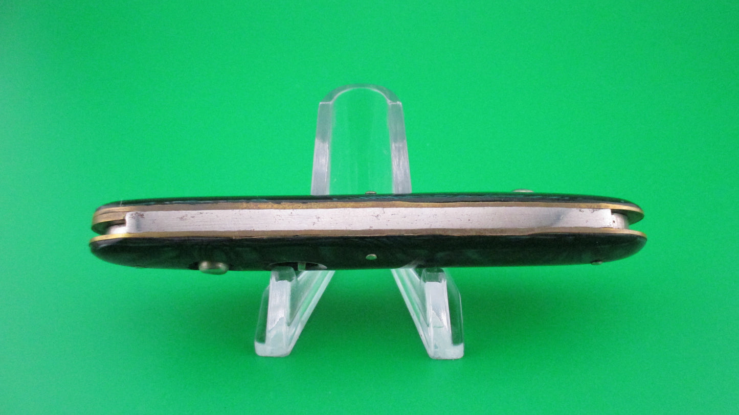 SCHRADE WALDEN 750 Large double 3 3/4" Green Pearl Waterfall cell vintage switchblade knife