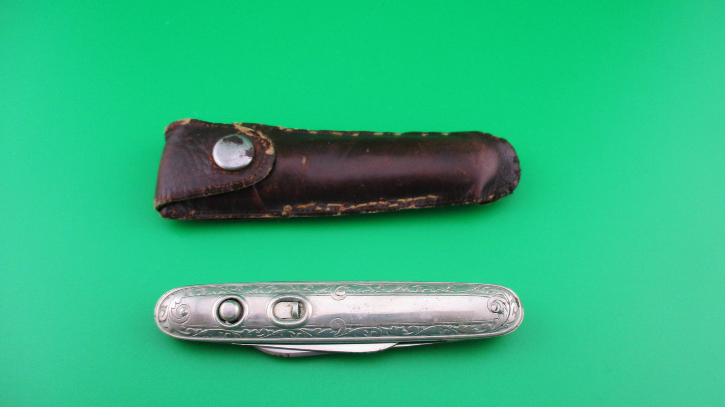 z SCHRADE CUT CO Medium double German Silver Deluxe Scroll switchblade knife Minty