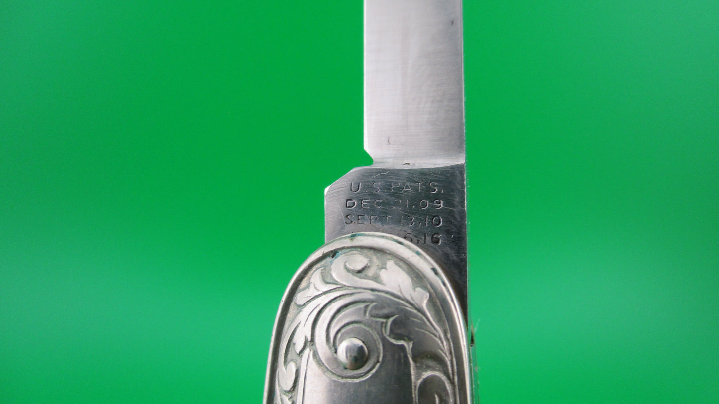 z SCHRADE CUT CO Medium double German Silver Deluxe Scroll switchblade knife Minty