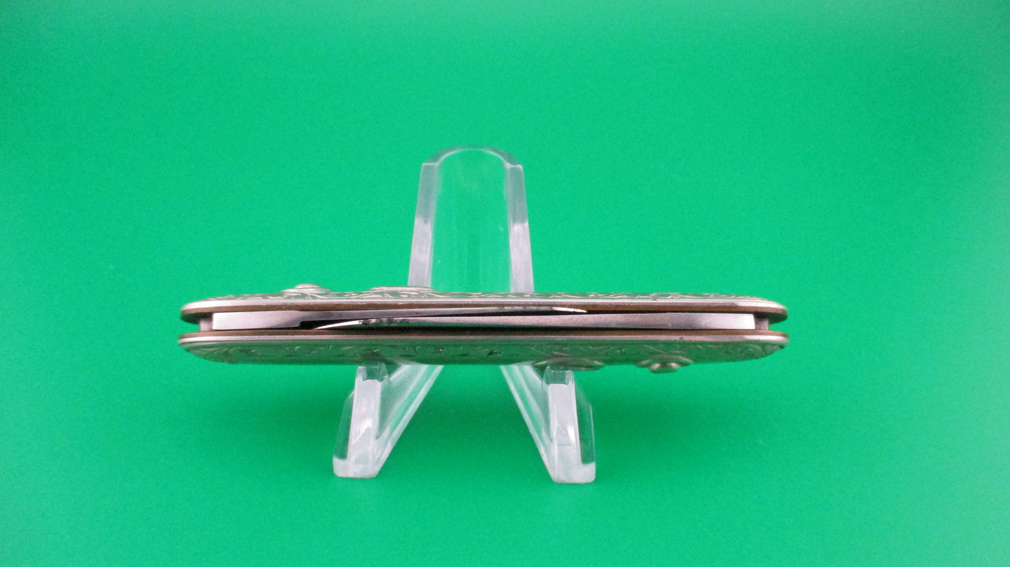 z SCHRADE CUT CO Medium double German Silver Deluxe Scroll switchblade knife Minty