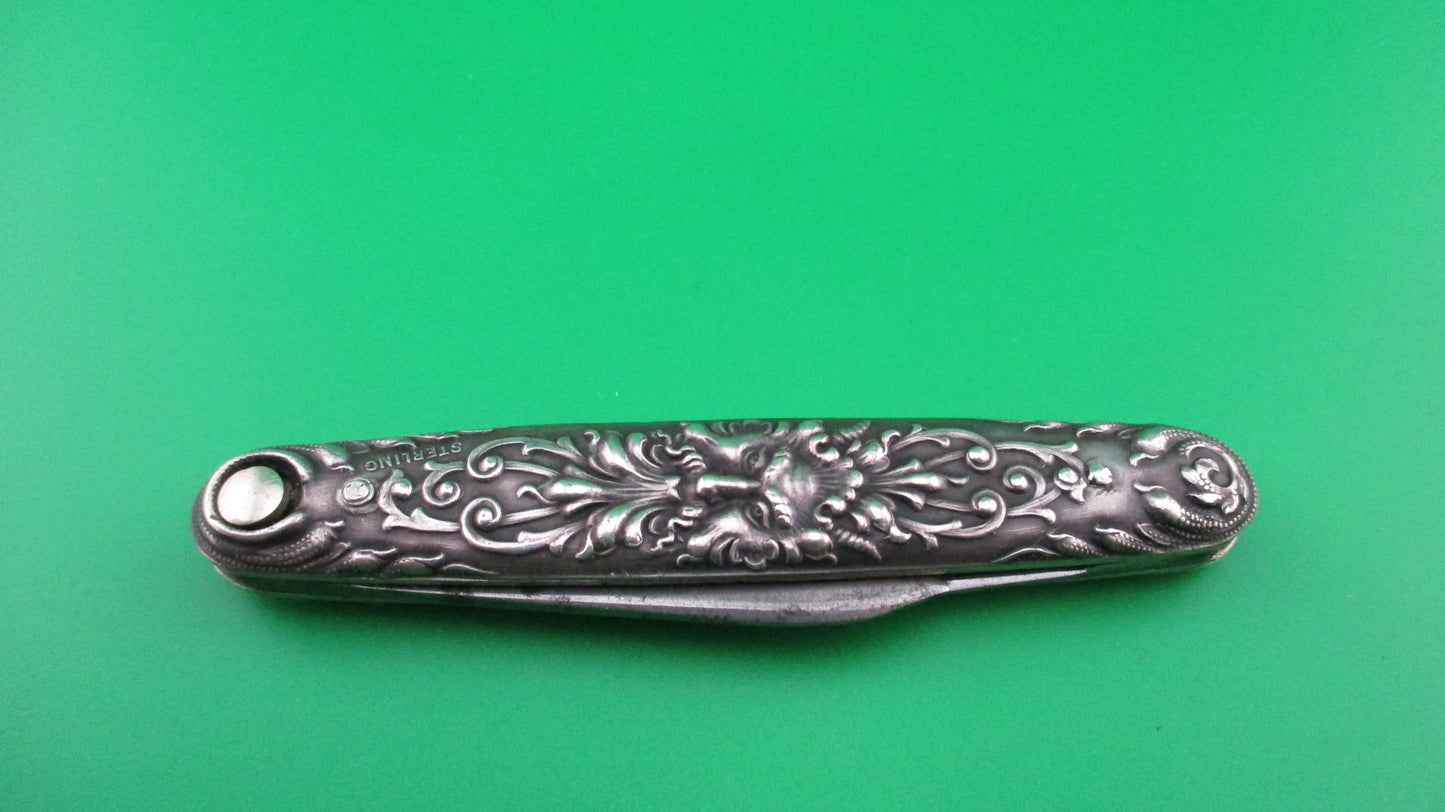 Press Button Knife Co Medium double Sterling Silver Satyr switchblade