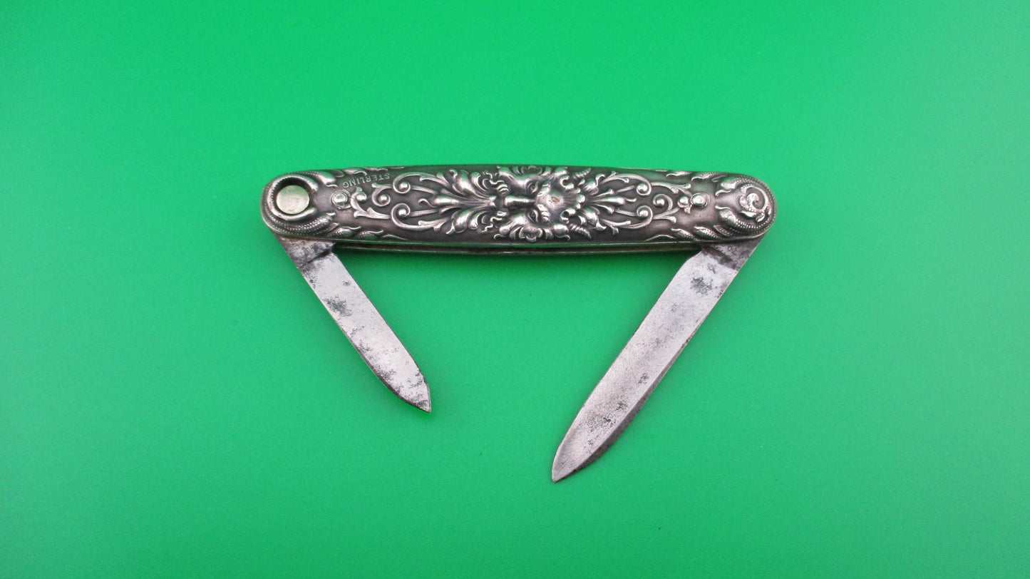 Press Button Knife Co Medium double Sterling Silver Satyr switchblade