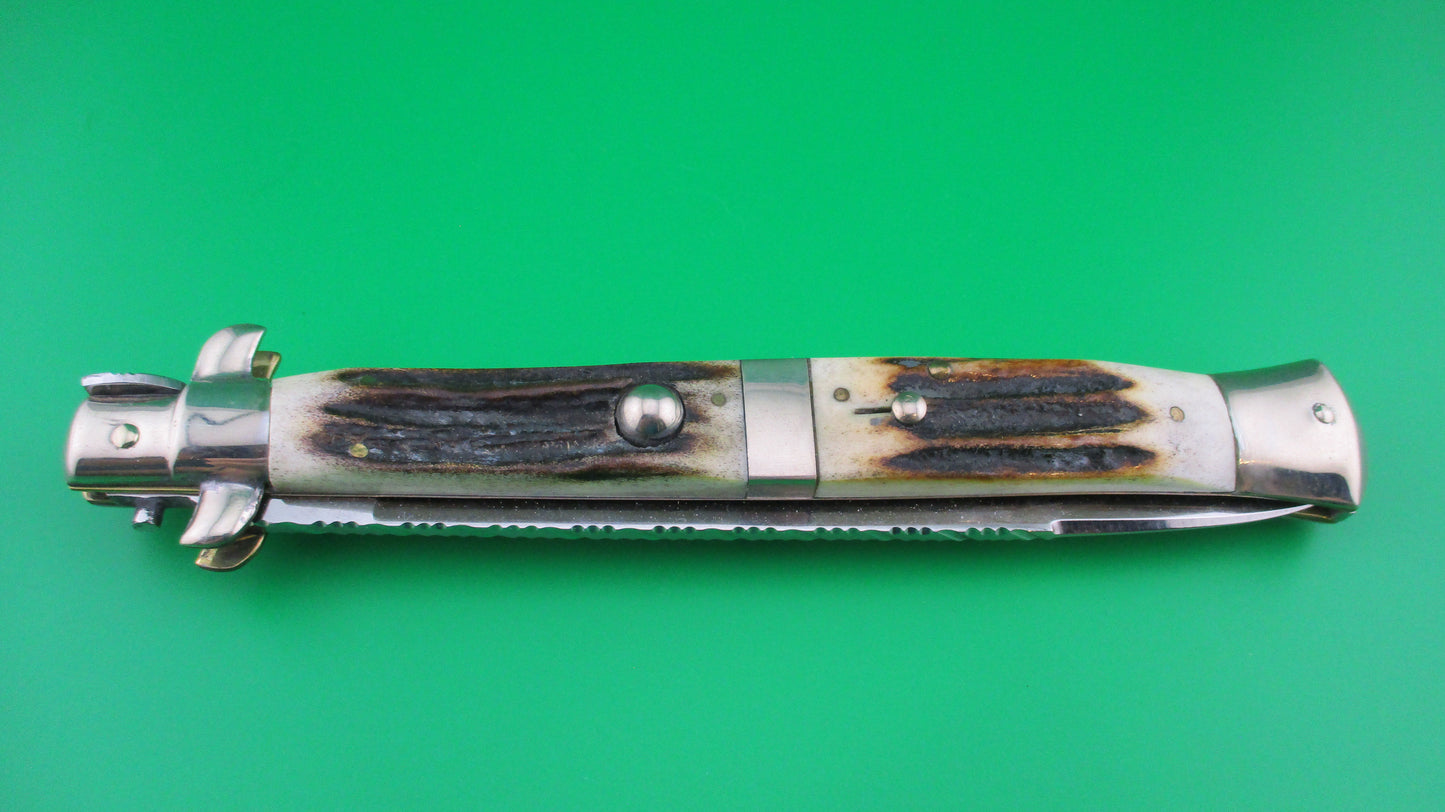 z M ITALY INOX 33cm Italian Transitional Customized Stag & File work switchblade knife