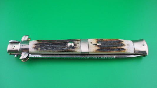 z M ITALY INOX 33cm Italian Transitional Customized Stag & File work switchblade knife