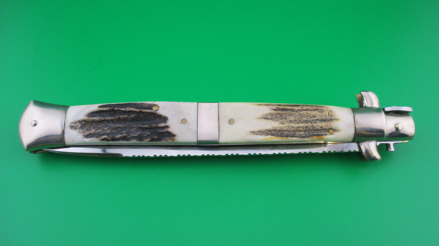 z M ITALY INOX 33cm Italian Transitional Customized Stag & File work switchblade knife
