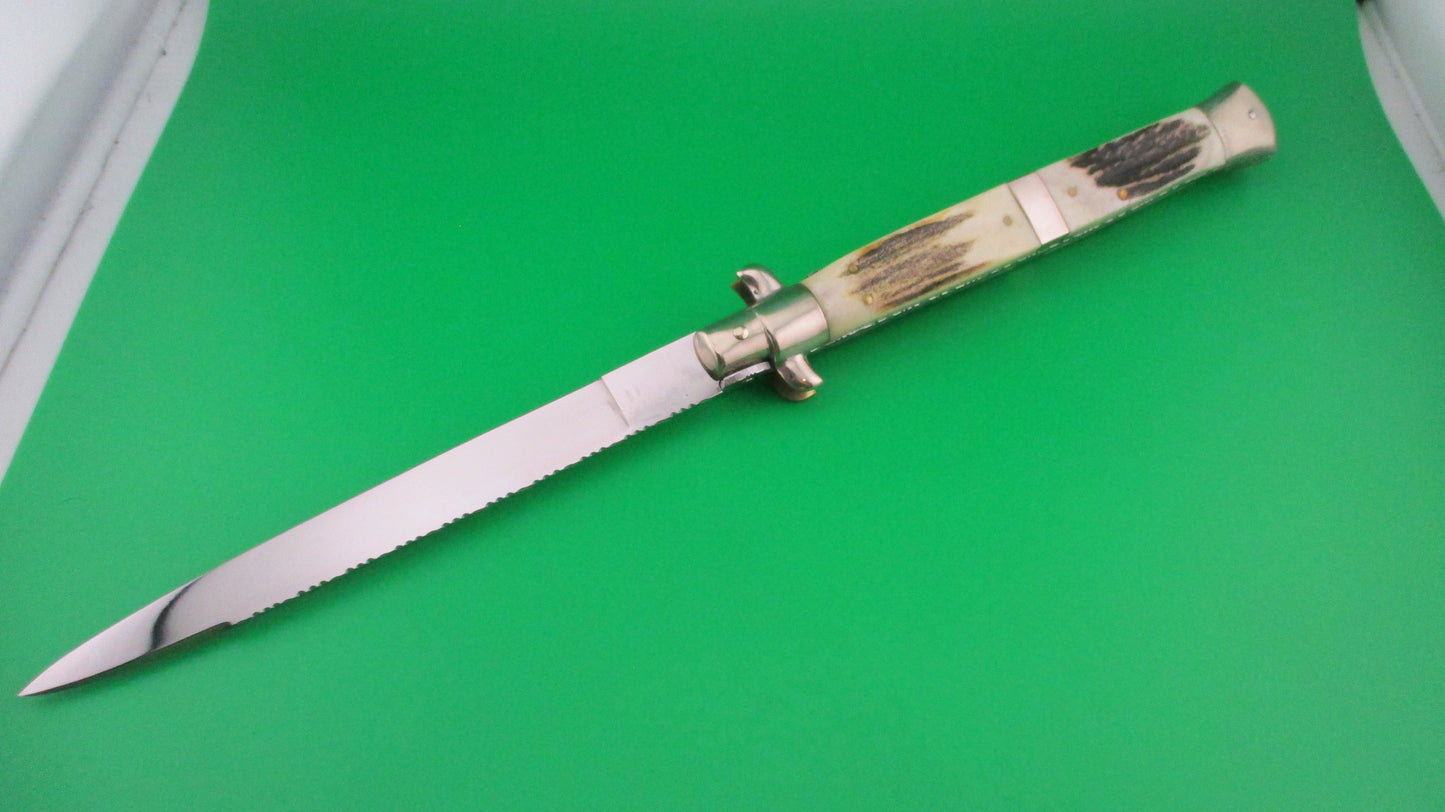 z M ITALY INOX 33cm Italian Transitional Customized Stag & File work switchblade knife