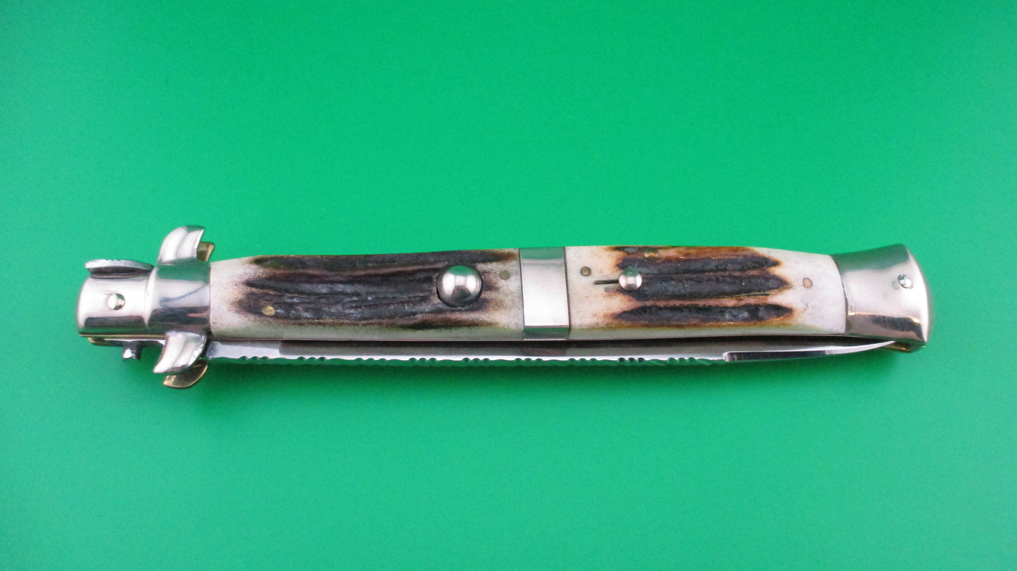 z M ITALY INOX 33cm Italian Transitional Customized Stag & File work switchblade knife