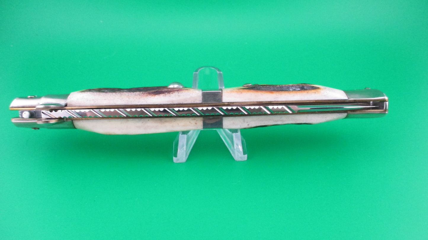 z M ITALY INOX 33cm Italian Transitional Customized Stag & File work switchblade knife