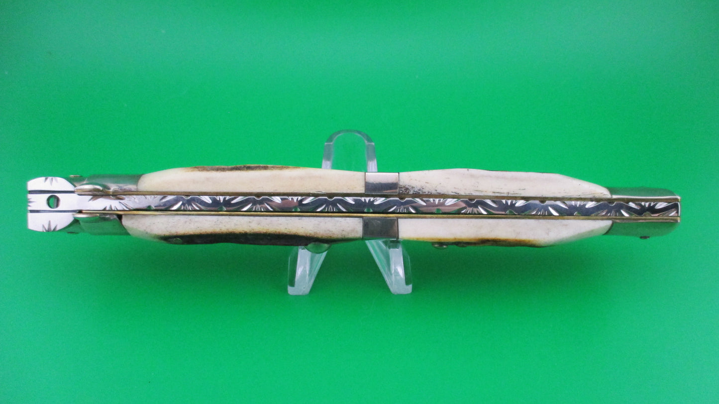 z M ITALY INOX 33cm Italian Transitional Customized Stag & File work switchblade knife