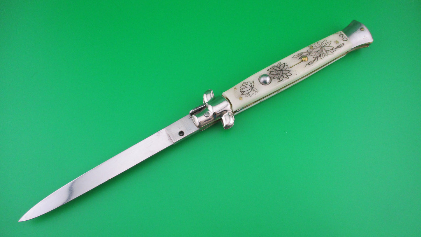 J INOX 28cm Italian Swivel bolster Scrimshaw Koi Fish automatic knife OSK MULAS