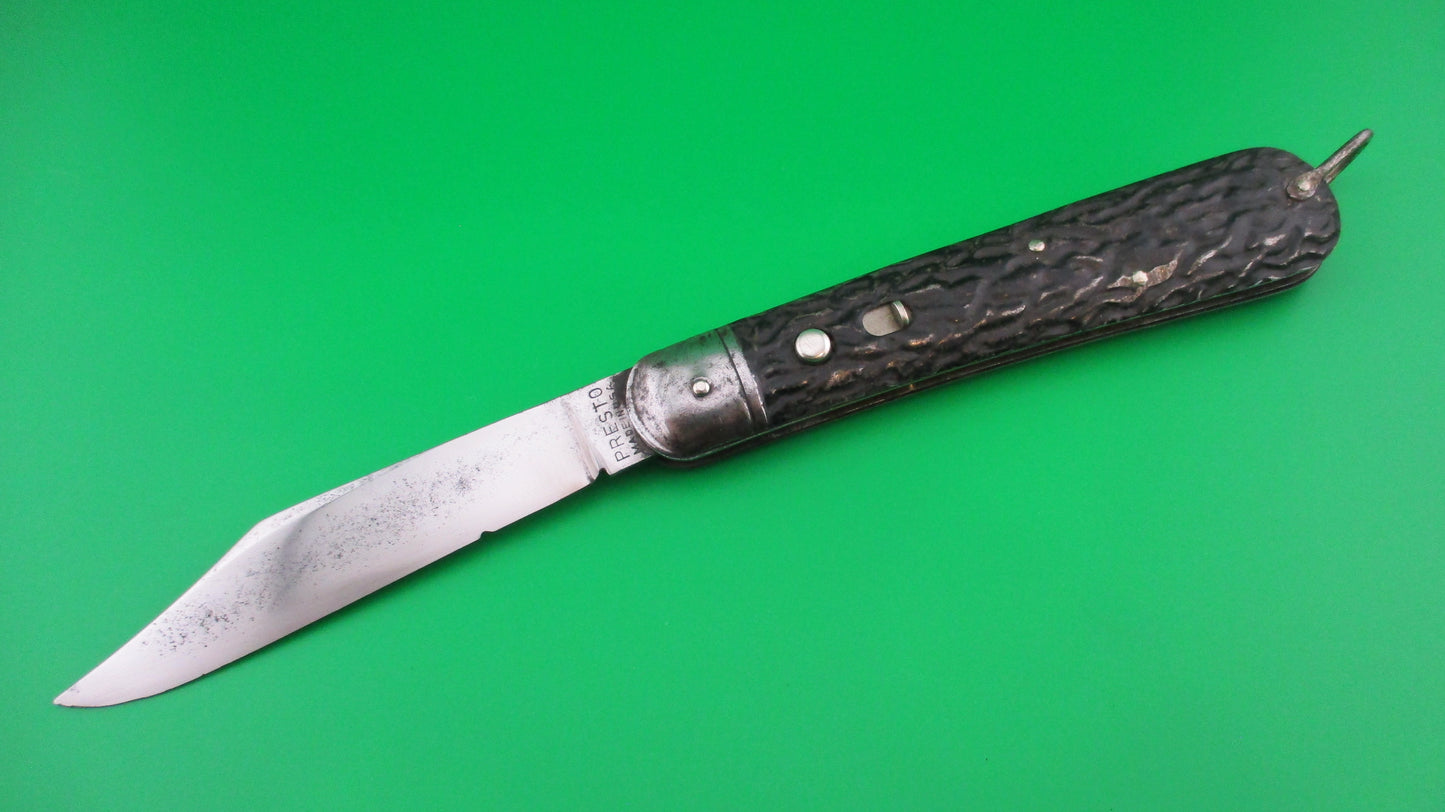 Presto Hunter Black Metal M2 paratrooper style switchblade knife with lanyard ring
