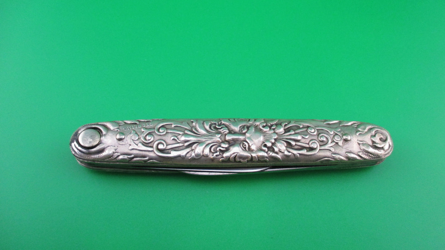 z Press Button Knife Co Medium double Sterling Silver Satyr NY Home Insurance switchblade