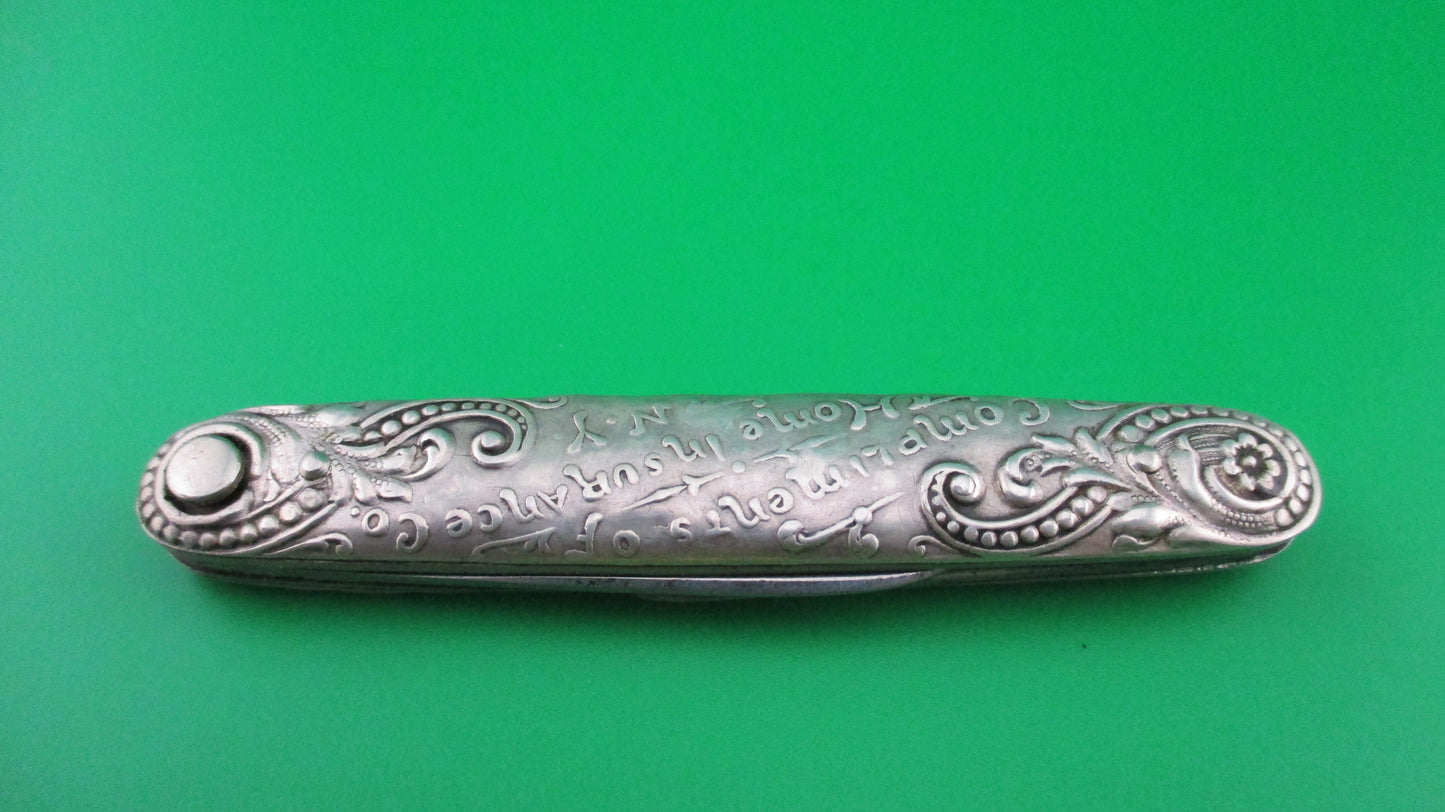 z Press Button Knife Co Medium double Sterling Silver Satyr NY Home Insurance switchblade