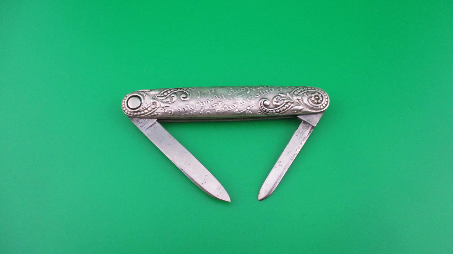 z Press Button Knife Co Medium double Sterling Silver Satyr NY Home Insurance switchblade