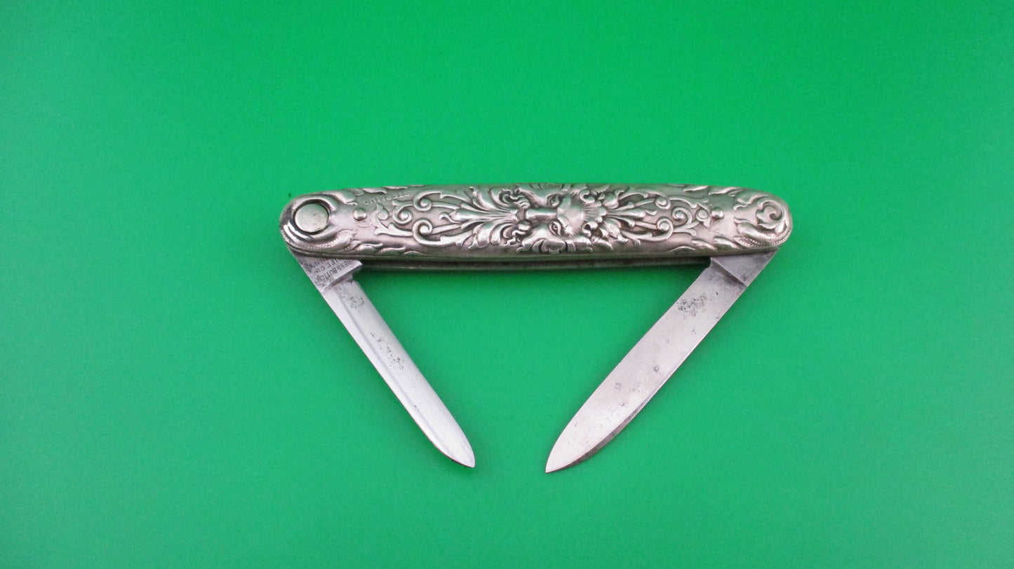 z Press Button Knife Co Medium double Sterling Silver Satyr NY Home Insurance switchblade