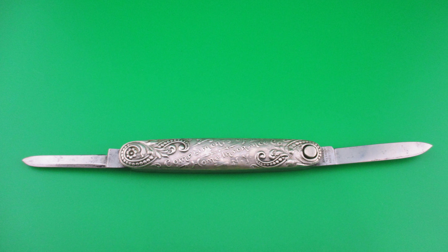 z Press Button Knife Co Medium double Sterling Silver Satyr NY Home Insurance switchblade