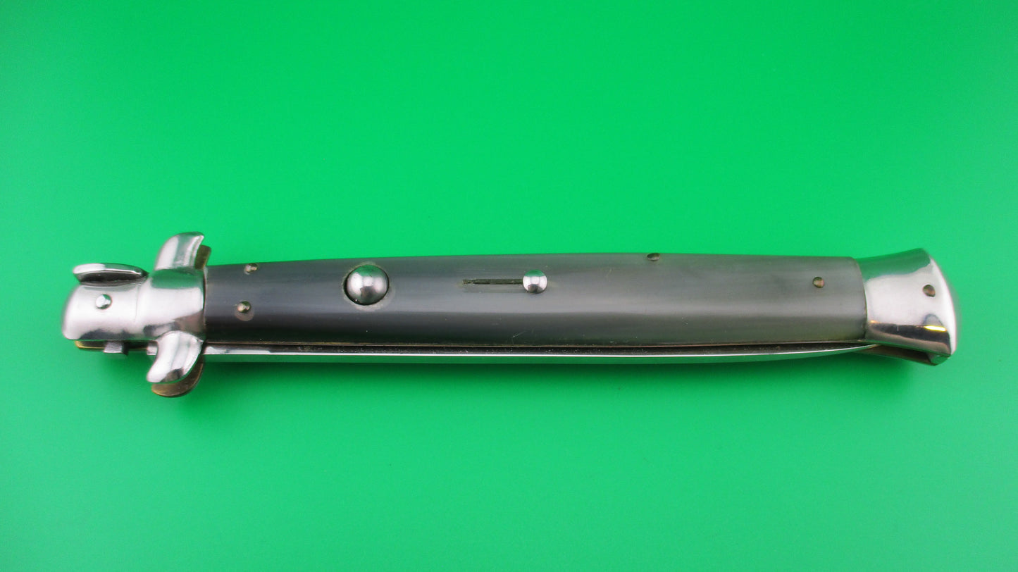 z QJD Rostfrei Italian 33cm 1960s Transitional Stiletto automatic knife green horn