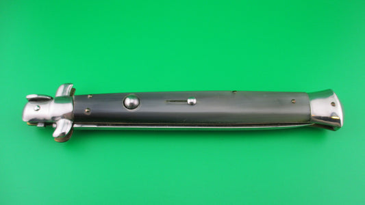z QJD Rostfrei Italian 33cm 1960s Transitional Stiletto automatic knife green horn