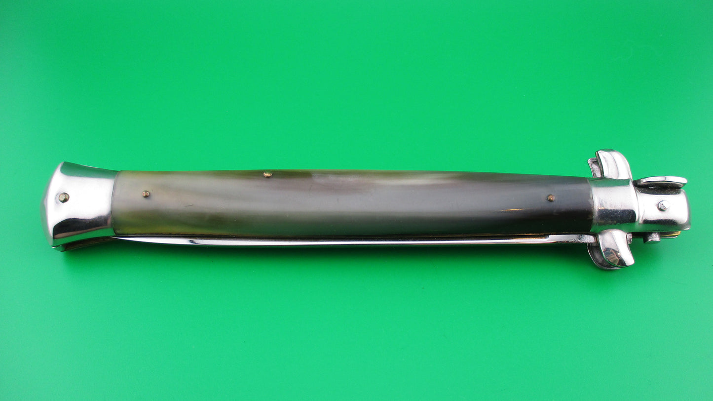 z QJD Rostfrei Italian 33cm 1960s Transitional Stiletto automatic knife green horn