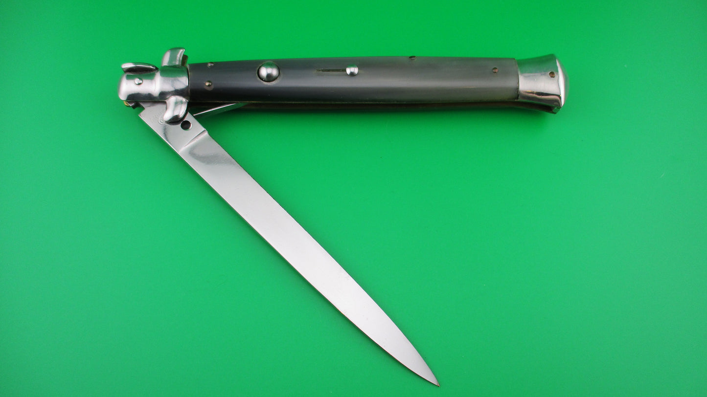 z QJD Rostfrei Italian 33cm 1960s Transitional Stiletto automatic knife green horn