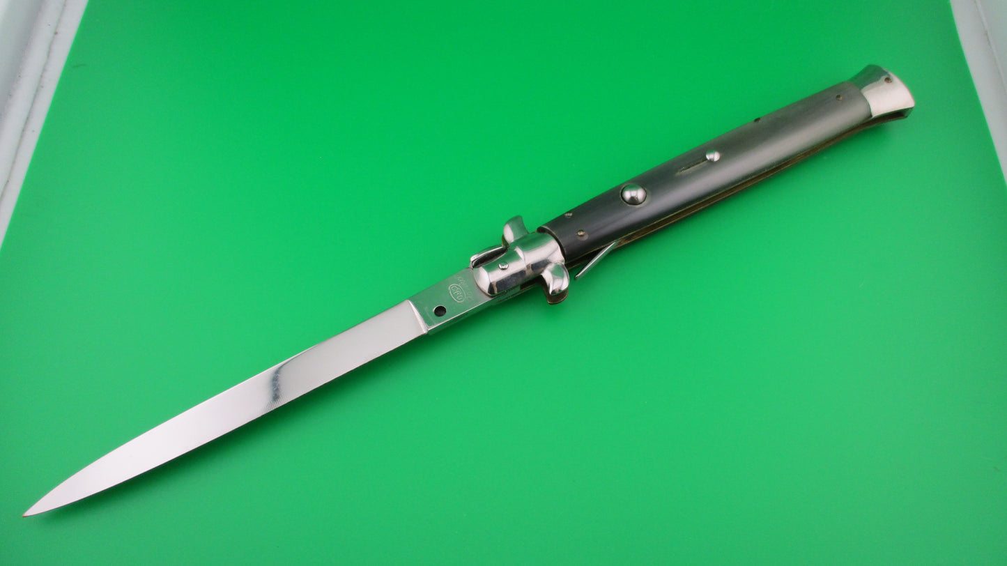 z QJD Rostfrei Italian 33cm 1960s Transitional Stiletto automatic knife green horn