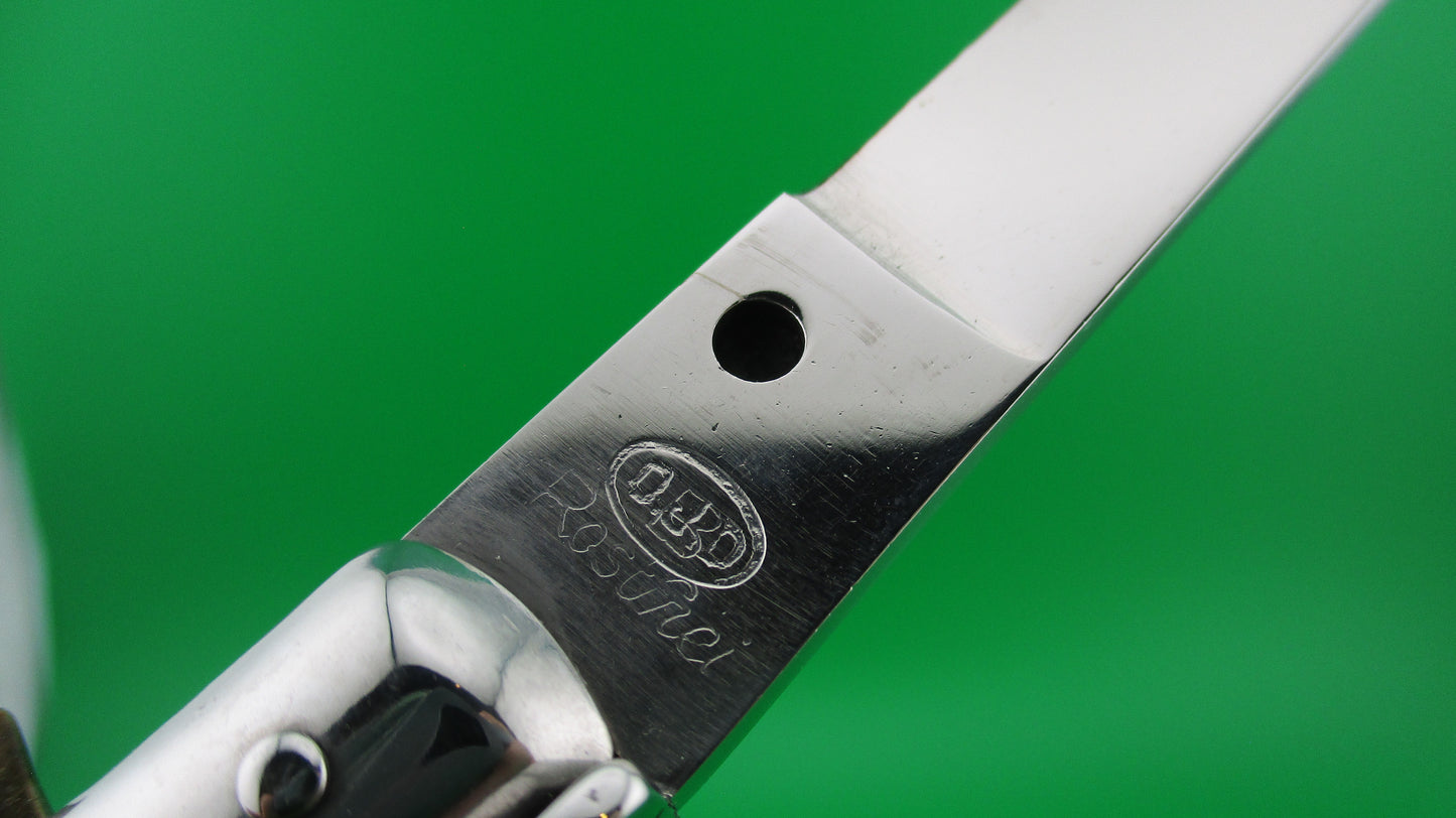z QJD Rostfrei Italian 33cm 1960s Transitional Stiletto automatic knife green horn