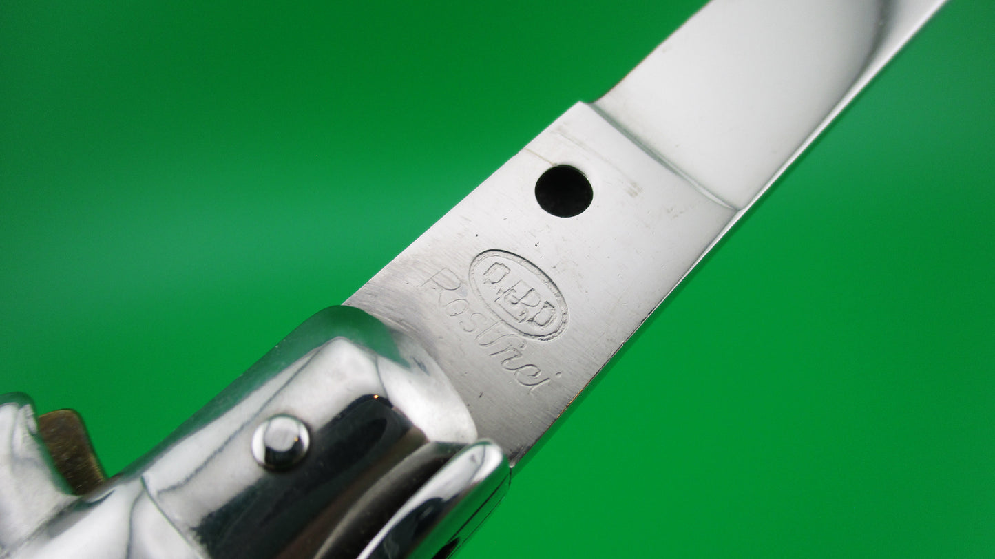z QJD Rostfrei Italian 33cm 1960s Transitional Stiletto automatic knife green horn