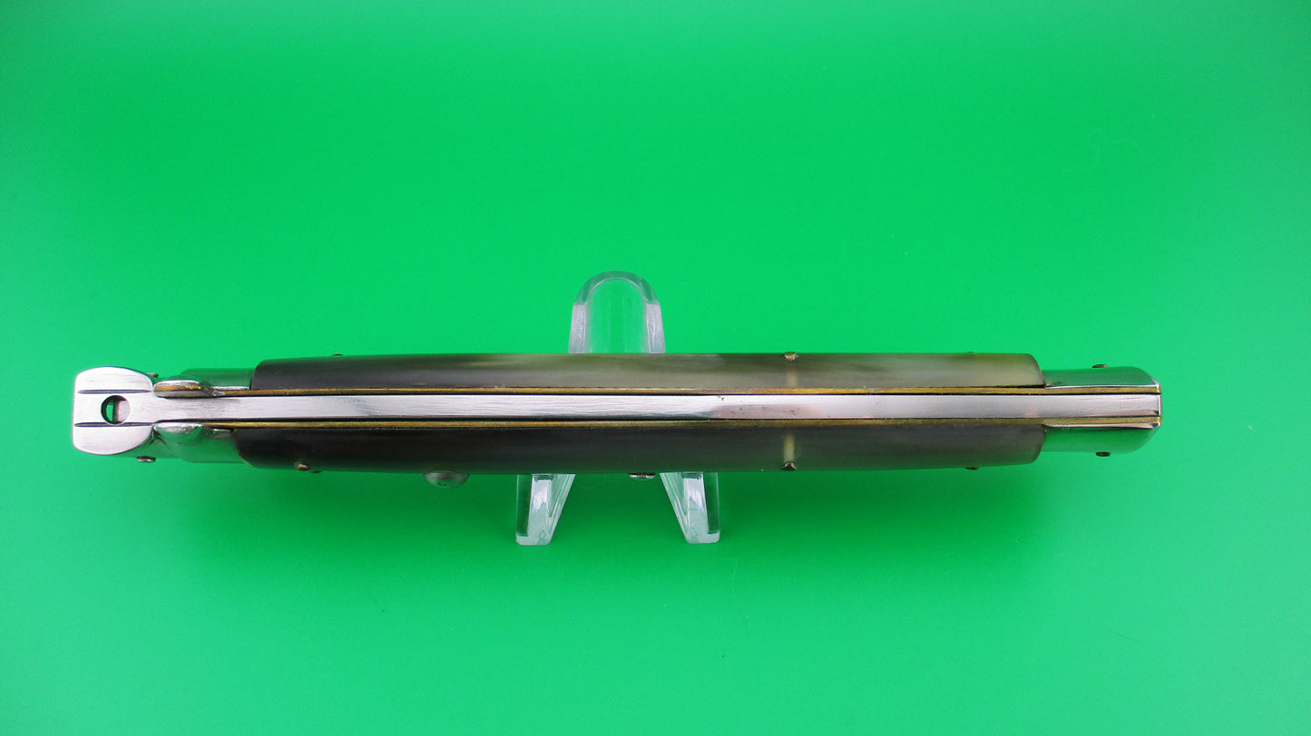 z QJD Rostfrei Italian 33cm 1960s Transitional Stiletto automatic knife green horn