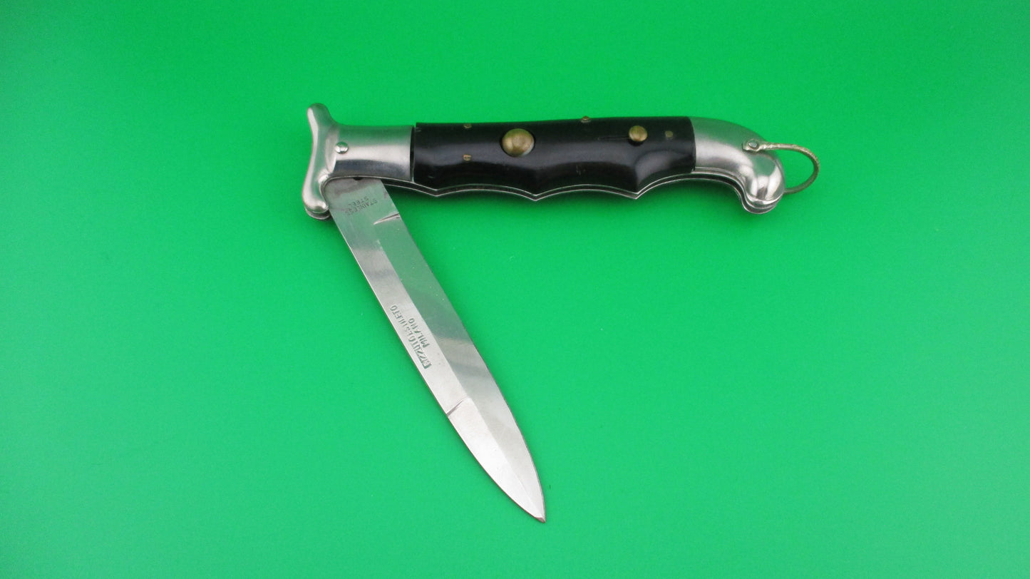 RIZZUTO ESTILETO MILANO STAINLESS STEEL 22cm RARE Black Knuckle fixed guard automatic knife