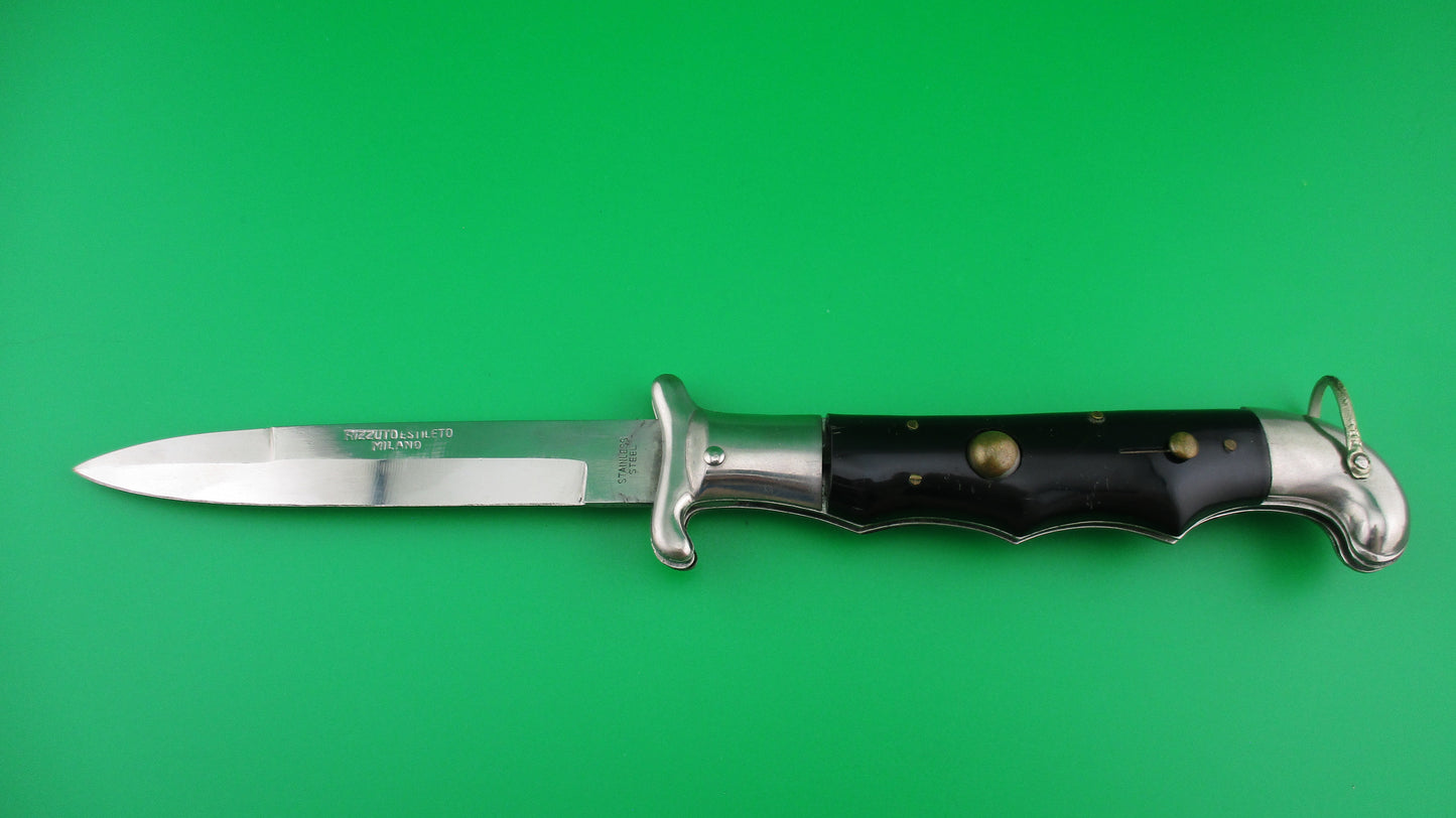 RIZZUTO ESTILETO MILANO STAINLESS STEEL 22cm RARE Black Knuckle fixed guard automatic knife