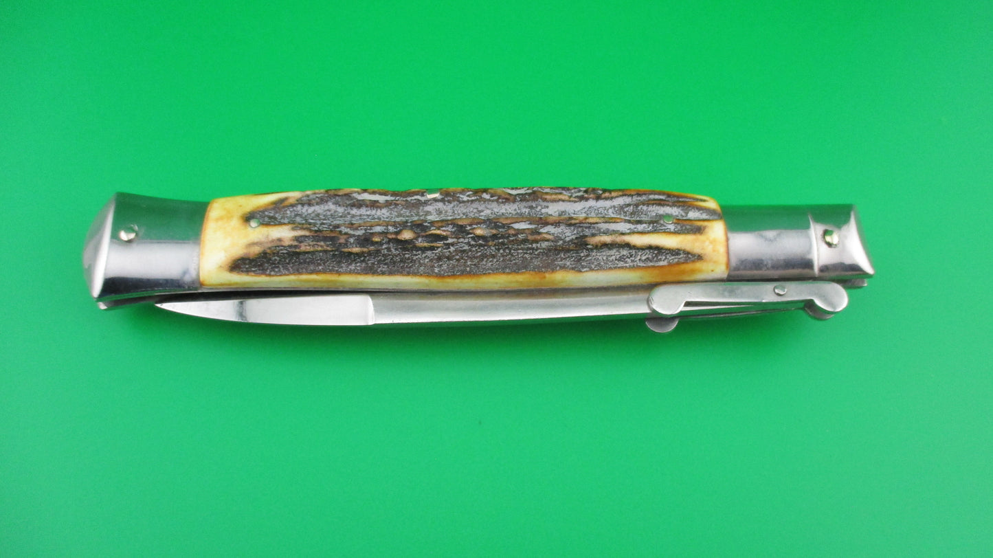 z RIZZUTO ESTILETO MILANO STAINLESS STEEL 11 inch Swing Guard Batwing Stag Vintage automatic knife
