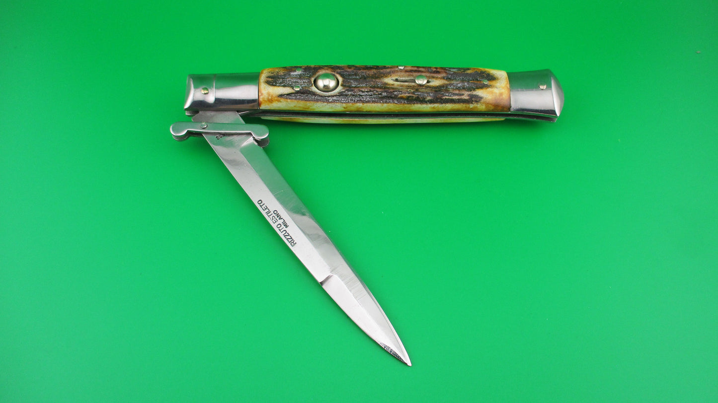 z RIZZUTO ESTILETO MILANO STAINLESS STEEL 11 inch Swing Guard Batwing Stag Vintage automatic knife