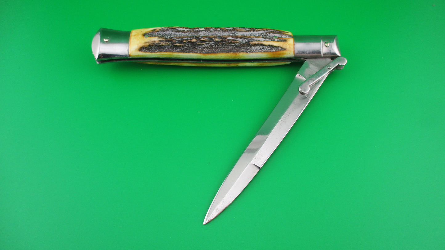 z RIZZUTO ESTILETO MILANO STAINLESS STEEL 11 inch Swing Guard Batwing Stag Vintage automatic knife