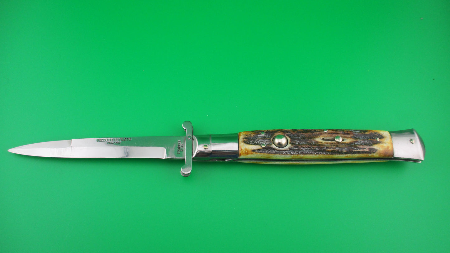 z RIZZUTO ESTILETO MILANO STAINLESS STEEL 11 inch Swing Guard Batwing Stag Vintage automatic knife