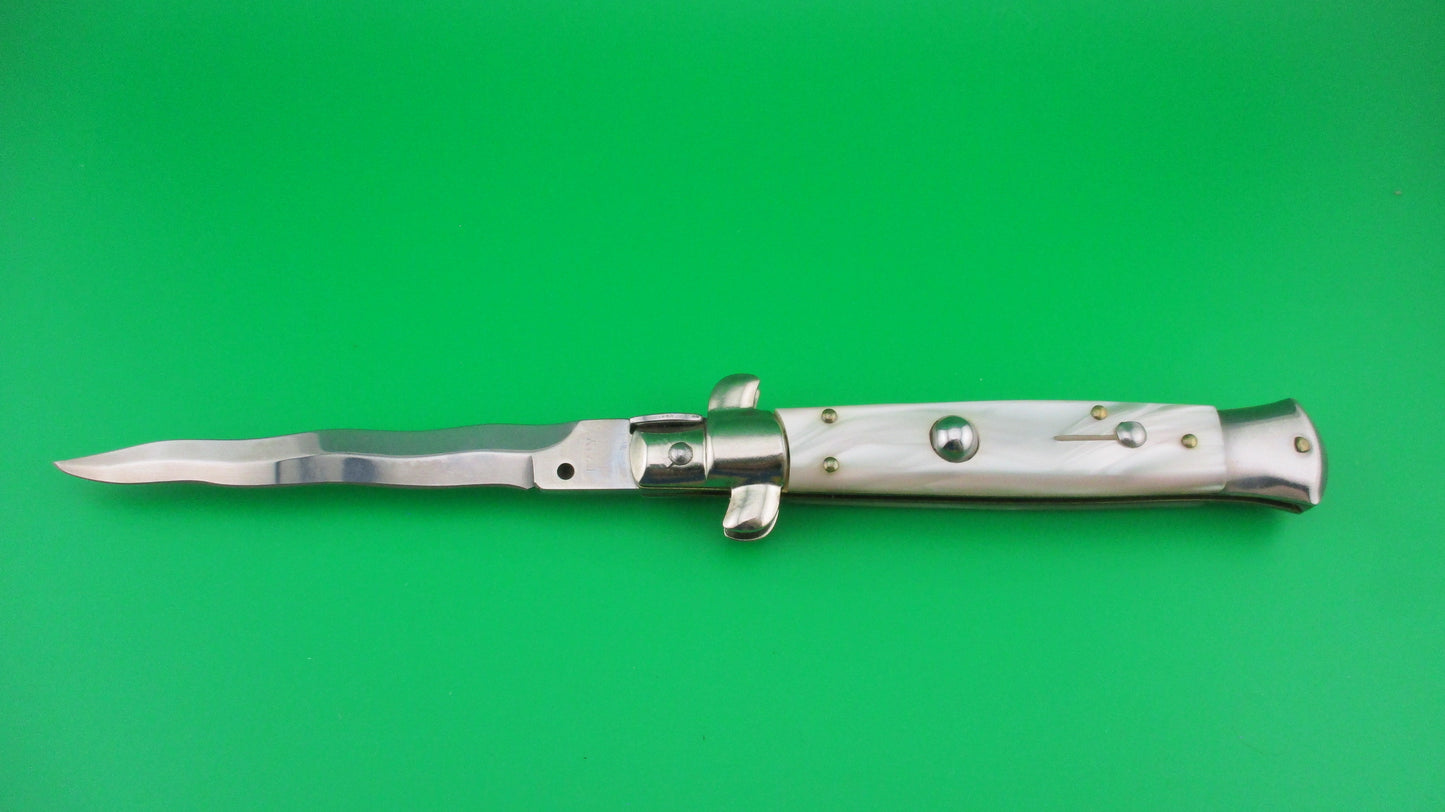 z ITALY INOX 23cm Italian KRIS Pearlex Pink swivel bolster vintage automatic knife