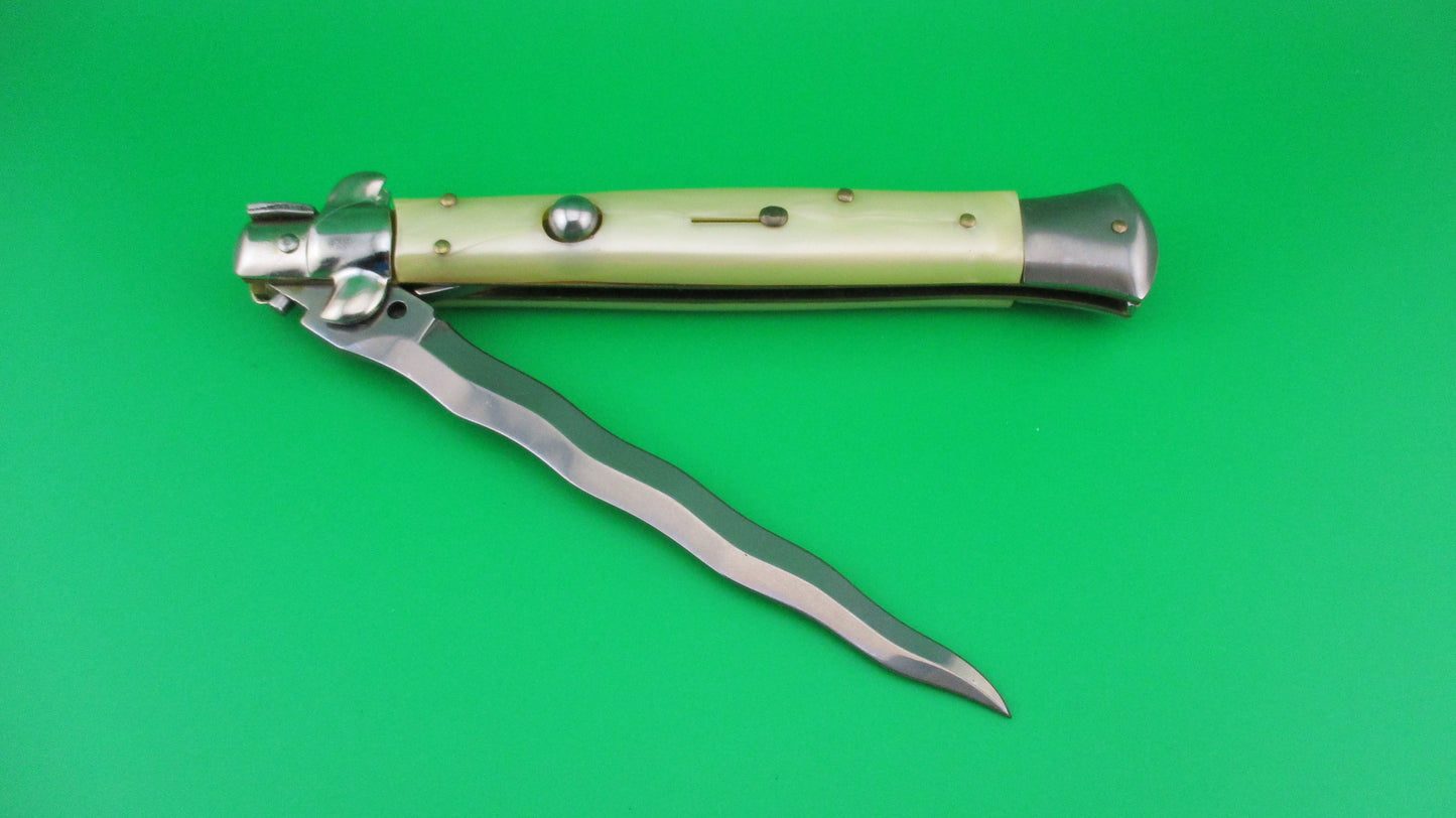 z ITALY STAINLESS 28cm Italian Stiletto KRIS Yellowed Pearlex automatic knife