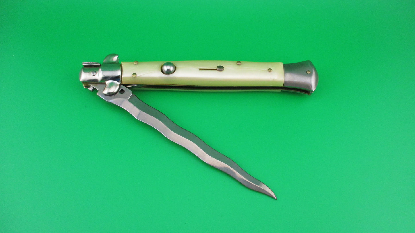 z ITALY STAINLESS 28cm Italian Stiletto KRIS Yellowed Pearlex automatic knife