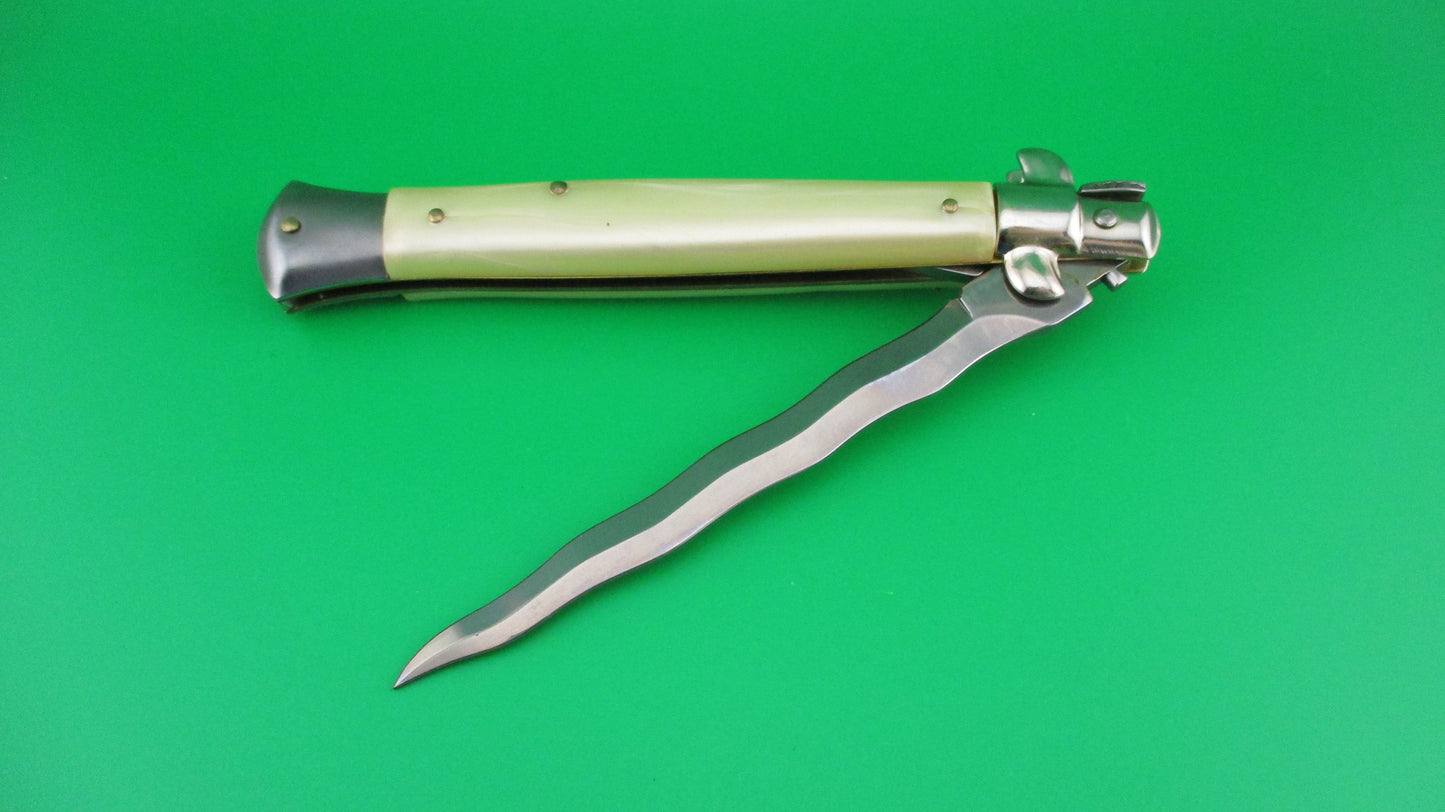 z ITALY STAINLESS 28cm Italian Stiletto KRIS Yellowed Pearlex automatic knife