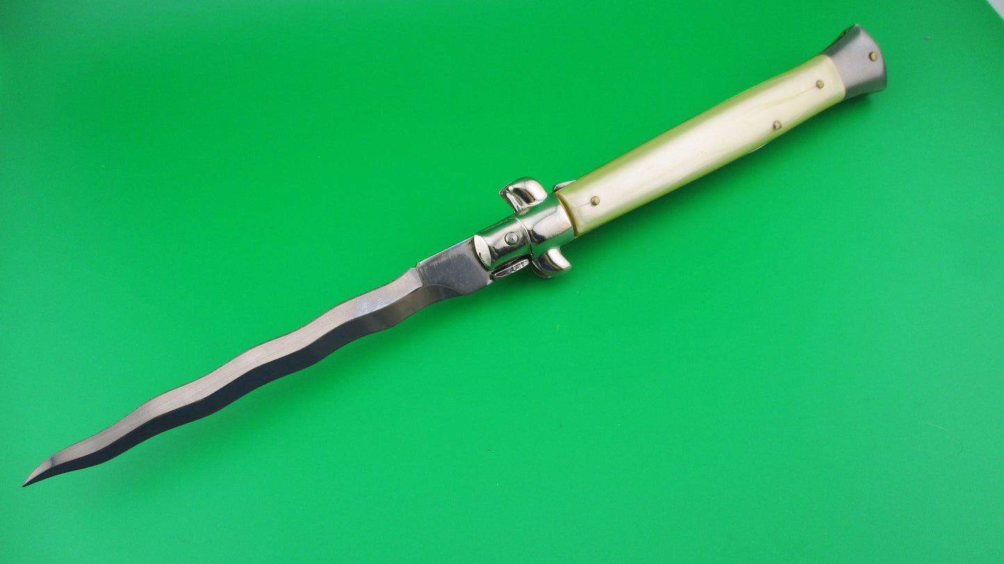 z ITALY STAINLESS 28cm Italian Stiletto KRIS Yellowed Pearlex automatic knife