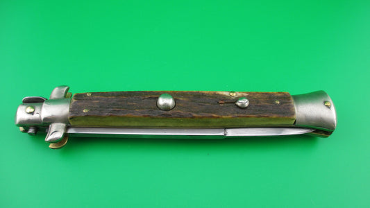 z CORICAMA INOX ITALY 28cm Italian Picklock Stag vintage switchblade knife square tab