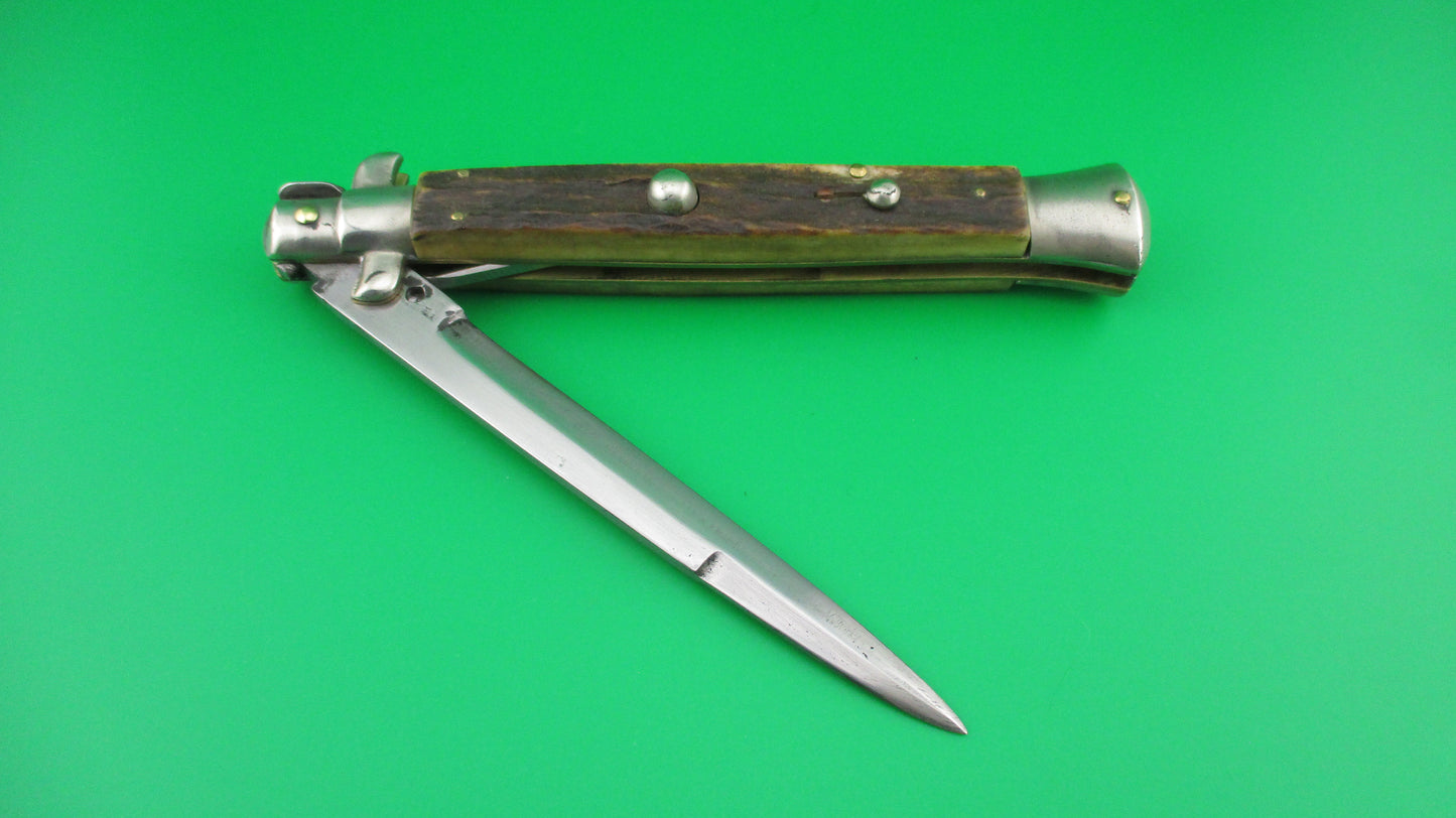 z CORICAMA INOX ITALY 28cm Italian Picklock Stag vintage switchblade knife square tab