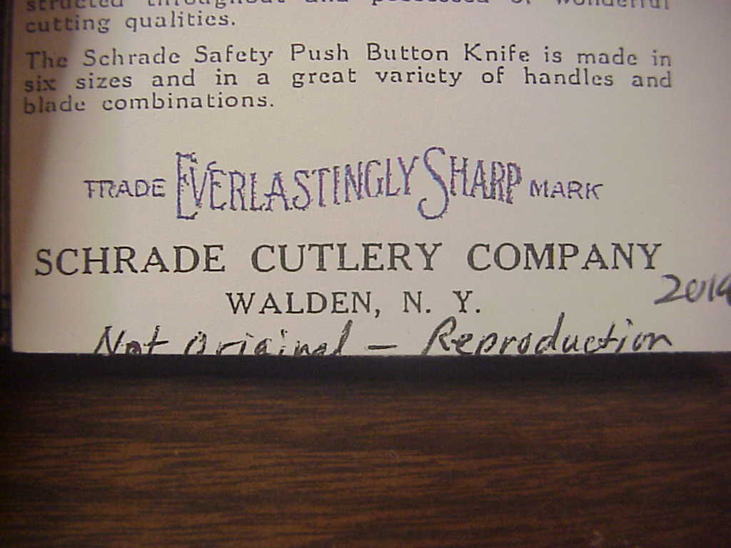 Schrade Safety Push Button Knife flyer reproduction