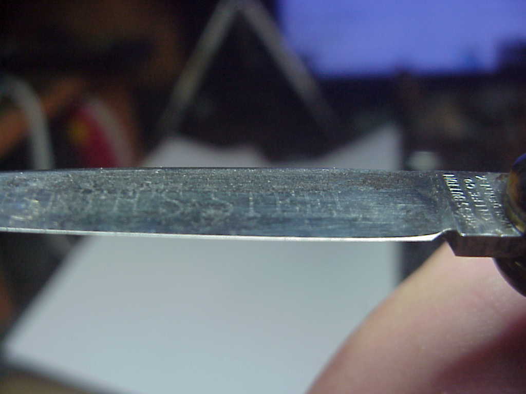 Press Button Knife Co Medium double etched FIRTH'S STEEL antique automatic knife