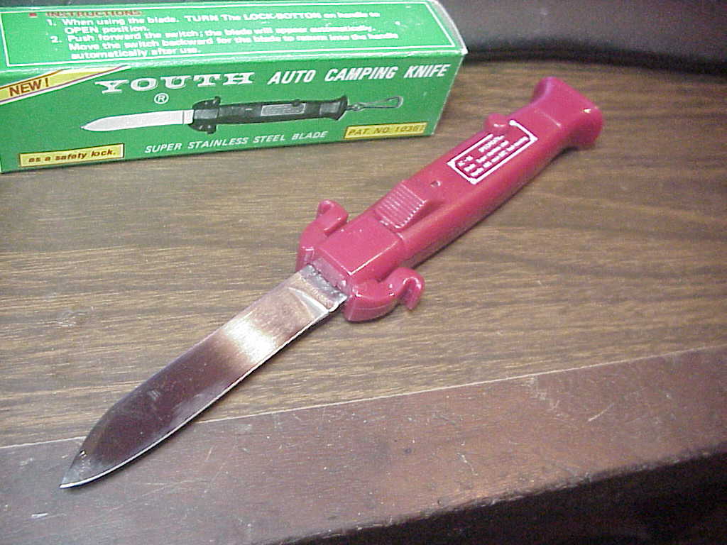 YOUTH AC-86 22cm TAIWAN OTF Auto Camping Knife vintage NOS RED switchblade w/ safety