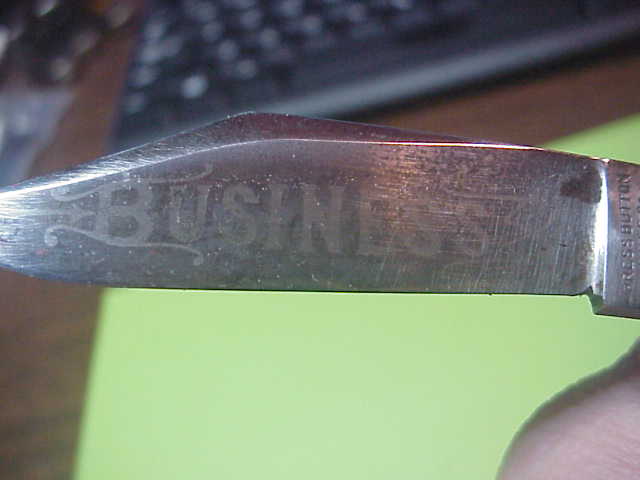 Press Button Knife Co Business model antique automatic knife w Nice ETCH