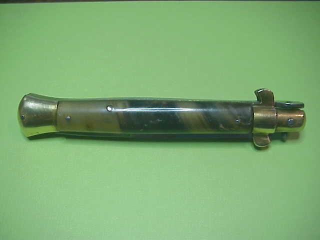 1940s 26cm Italian Brass Flat Guard Picklock Honey & Cream Horn Vintage Automatic knife